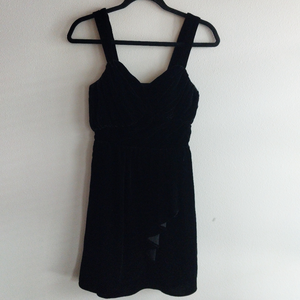 Express Y2k Silk Blend Black Velvet Ruched Sleeveless Ruffle Side Mini Dress